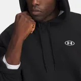 Canguro Under Armour modelo UA Rival FLC Hoodie, color negro, con capucha con cordón ajustable, bolsillo frontal tipo canguro y el logo de la marca bordado en el pecho.
