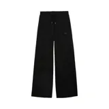 Pantalón de felpa Puma de corte wide leg, color negro, con cintura elástica con cordón de ajuste y sutil logo bordado en la pierna.