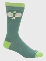 Par de medias de caña media en color verde, con diseño estampado de pelotas de paddle y paletas cruzadas.