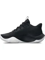 Championes de básquetbol Under Armour Jet 23, con diseño en color negro y detalles en dorado. Presentan una parte superior de materiales mixtos para mayor durabilidad y soporte, entresuela Micro G para amortiguación y suela de goma con patrón de tracción anatómico.