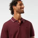 Remera polo de piqué color bordó con cuello y mangas con ribete blanco.
