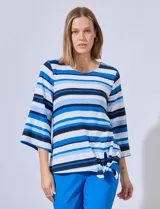 Blusa tejida de hilado fino marca Ruby Rd, con mangas 3/4 amplias y terminación de ruedo con nudo.