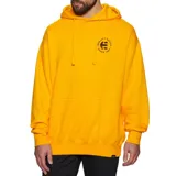 Canguro amarillo con capucha y bolsillo delantero. Estampado en el pecho con el logo de Etnies y la leyenda "Quality Goods Since 1986".
