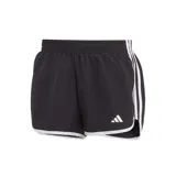 Short de running Adidas negro con cintura elástica, calza interior de malla y tres tiras blancas en los laterales.