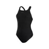 Malla enteriza Speedo modelo Medalist, color negro con logo de la marca en el pecho. Confeccionada con tejido ECO Endurance+ resistente al cloro y de secado rápido.