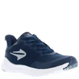 Championes deportivos Topper modelo Strong Pace III, color azul marino con detalles en gris claro. Presentan capellada de malla transpirable con refuerzos sintéticos, cierre con cordones y suela blanca con tecnología amortiguadora.