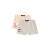Pack de dos boxers de algodón con diseño a rayas verticales, cintura elástica, bragueta con botones y estampado gráfico lateral de la marca.