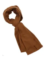 Bufanda unisex Rockford modelo Scarf Comfy, color marrón, confeccionada con fibras recicladas y lana de oveja, con extremos terminados en flecos cortos.
