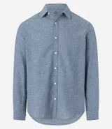 Camisa de manga larga Marfinno con cuello camisero y cierre frontal de botones. Confeccionada en tejido plano de lino y algodón.