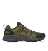 Sneaker de senderismo Columbia Peakfreak II OutDry para hombre, color verde oliva con detalles en negro. Presenta una parte superior de malla con soportes impresos en 3D, membrana impermeable OutDry, sistema de cordones Navic Fit y suela Adapt Trax.