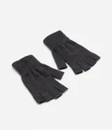 Guantes sin dedos de tejido de punto acrílico en color gris oscuro, con puño acanalado.