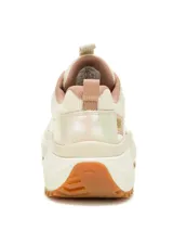 Championes Cat modelo Hasten Mesh para mujer, en color blanco con detalles en tonos tostados y rosados. Presentan capellada de malla y microfibra, suela gruesa de goma dentada y cordones frontales.
