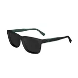Armazón para lentes recetados Lacoste modelo 6010/55, color negro con detalles en verde en los terminales de las patillas. Diseño rectangular con clip-on.