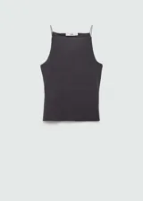 Top entallado de cuello halter con diseño recto y tirantes finos, confeccionado en tejido de mezcla de algodón.