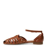 Sandalias planas Bottero de cuero color marrón, estilo huarache con capellada de tiras entrelazadas, talón cerrado y tira ajustable al tobillo con hebilla metálica.