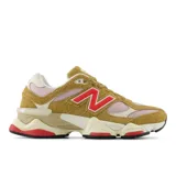 Championes New Balance 9060 unisex color beige con detalles en rosa y rojo. Capellada de malla con refuerzos de ante de piel de cerdo. Entresuela de doble densidad con amortiguación ABZORB y SBS.