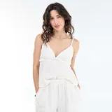 Top de tirantes de lino mezclado, color blanco, con escote en V y diseño holgado.