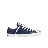 Championes Converse All Star de lona color azul marino con suela de goma blanca y cordones blancos.