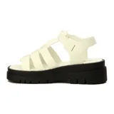 Sandalias blancas con plataforma negra y tiras anchas cruzadas.