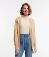 Cardigan abierto de punto fino color beige, con mangas largas y hombros caídos de la marca Blue Steel.