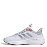 Championes de running Adidas Alphaedge, color blanco con detalles en gris y toques de rojo. Presentan mediasuela Bounce para mayor amortiguación, diseño con cordones y suela de goma resistente.