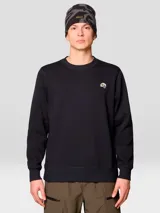 Buzo de cuello redondo negro de mezcla de algodón, con acabado acanalado en puños y bajo, y pequeño logo bordado multicolor en el pecho izquierdo.