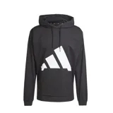Canguro negro de Adidas, línea Essentials, con capucha y cordones ajustables. Logo de Adidas estampado en blanco en el frente.