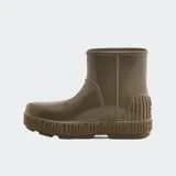 Botas de lluvia grises de caña baja, hechas de material resistente al agua, con suela gruesa con el logo de UGG en relieve.