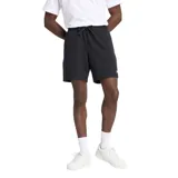 Short de felpa color negro, de corte recto y largo de 7 pulgadas, con cintura elástica con cordón ajustable y pequeños bolsillos laterales. Cuenta con un pequeño logo bordado en el borde inferior.