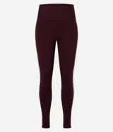 Calza deportiva color bordó con cintura alta y franjas blancas laterales.