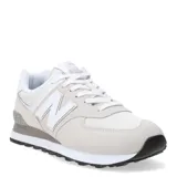 Championes urbanos New Balance modelo 574, color gris y blanco, confeccionados en gamuza y malla, con logo "N" característico en los laterales y entresuela ENCAP.