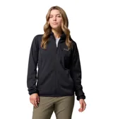 Campera polar Columbia Essential Hike Grid de color negro, con cierre frontal completo, cuello alto y bolsillo con cierre en el pecho. Cuenta con tecnología Omni-Wick para absorción de humedad y bolsillos laterales para las manos.