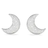 Aros de clip con forma de media luna, bañados en rodio y adornados con cristales blancos de diferentes tamaños.