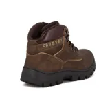 Bota acordonada marrón con suela negra de goma.