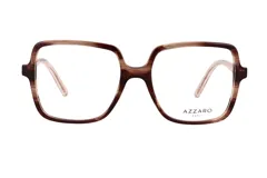 Armazón de anteojos Azzaro modelo 30466, con diseño cuadrado de gran tamaño y marco de acetato con patrón veteado en tonos marrones.
