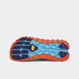 Championes de trail running Altra Olympus 5, color azul con detalles en naranja y suela Vibram.