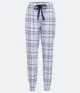 Pantalón de pijama largo de franela con estampado a cuadros, cintura elástica con lazo y tobillos elastizados.