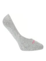 Media invisible de corte bajo, color gris melange, con tejido suave y elástico. Presenta un pequeño logo bordado en color rosa en la parte frontal.