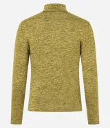 Blusa de manga larga de tejido melange en tono verde oliva, con cuello alto y calce ajustado.