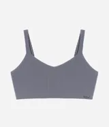 Soutien top de microfibra color lila, sin relleno, con textura acanalada y detalles de trenzas, de tirantes finos.