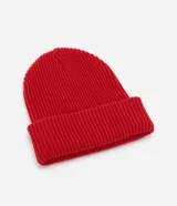 Gorro de punto acanalado color azul eléctrico, sin estampa y con bajo plegado.
