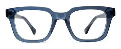 Armazón de receta rectangular unisex, con monturas gruesas color azul y lentes de 52 mm de ancho. Fabricado con materiales resistentes y flexibles, con núcleo de metal plateado en las patillas y patillas antideslizantes.