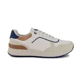 Championes deportivos casuales American Sport, color blanco con detalles en beige, marrón y azul marino.