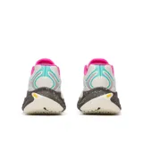 Zapatillas de running todoterreno Merrell Promorph, color blanco con detalles en gris, fucsia, turquesa y verde lima. Cuenta con suela Vibram y mediasuela amortiguada con efecto salpicado.