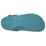 Zuecos tipo crocs con diseño temático de los Miami Dolphins, en colores blanco y turquesa. Presenta una aleta decorativa en la parte superior, dijes Jibbitz con motivos del equipo y correa pivotante en el talón.