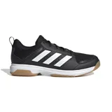 Championes deportivos Adidas Ligra 7, color negro con las tres tiras características en blanco. Presentan una suela de goma color caramelo con tecnología Adiwear para mayor durabilidad y tracción en superficies de interior.