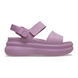 Sandalias plataforma Crocs modelo Soho Y-Strap, color rosado, con diseño de doble tira con ajuste de velcro y suela chunky de goma.