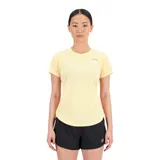 Remera deportiva amarilla de manga corta, con logo estampado en el pecho y tecnología NB DRY de secado rápido.