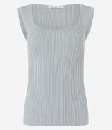 Blusa sin mangas de viscosa con efecto metalizado, color negro, bretel ancho y escote cuadrado.