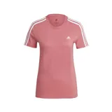 Remera Adidas Essentials 3 Stripes de corte ajustado color rosa con las tres rayas blancas en las mangas y logo bordado en el pecho.
